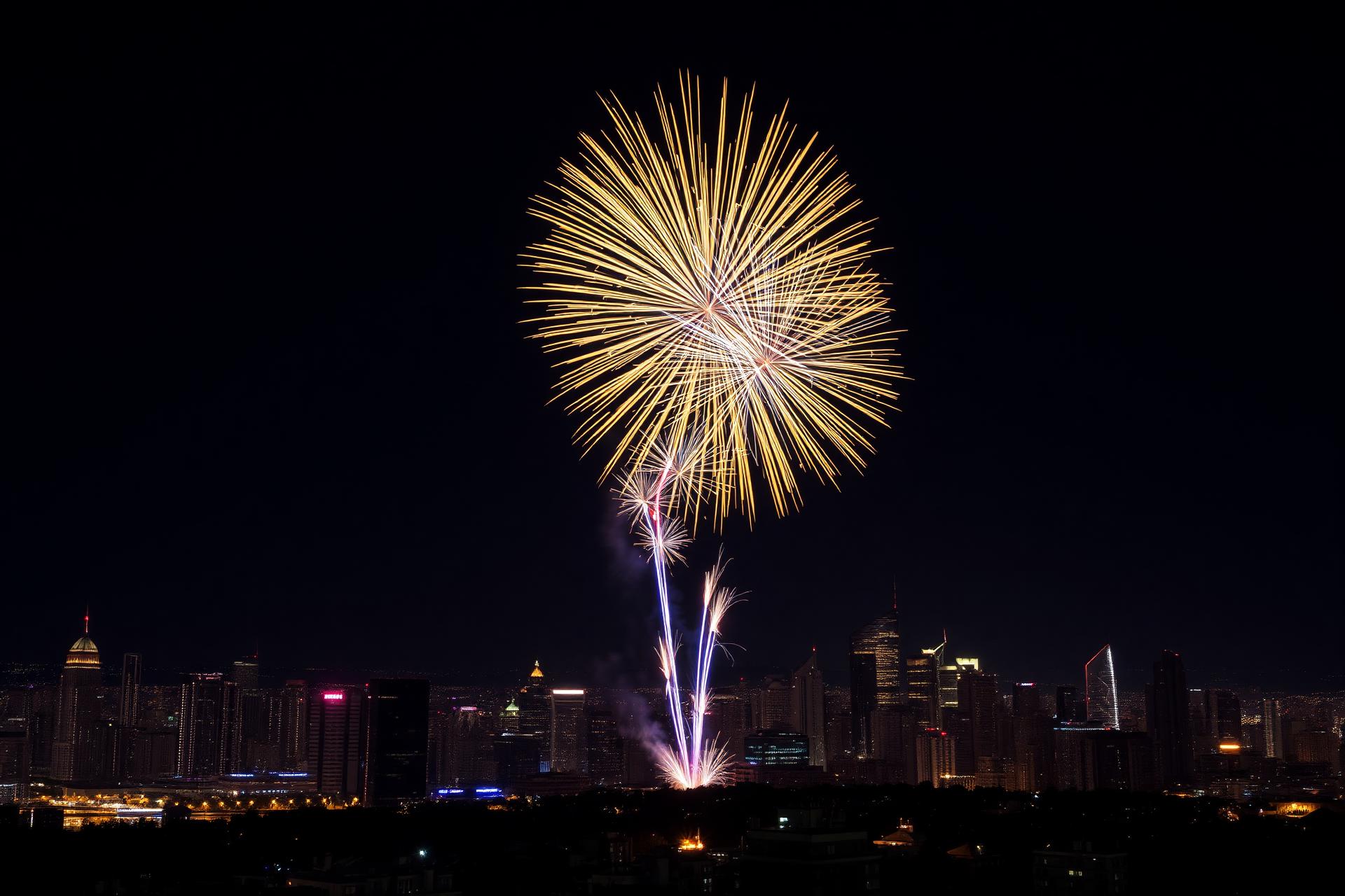 Fireworks over a city skyline